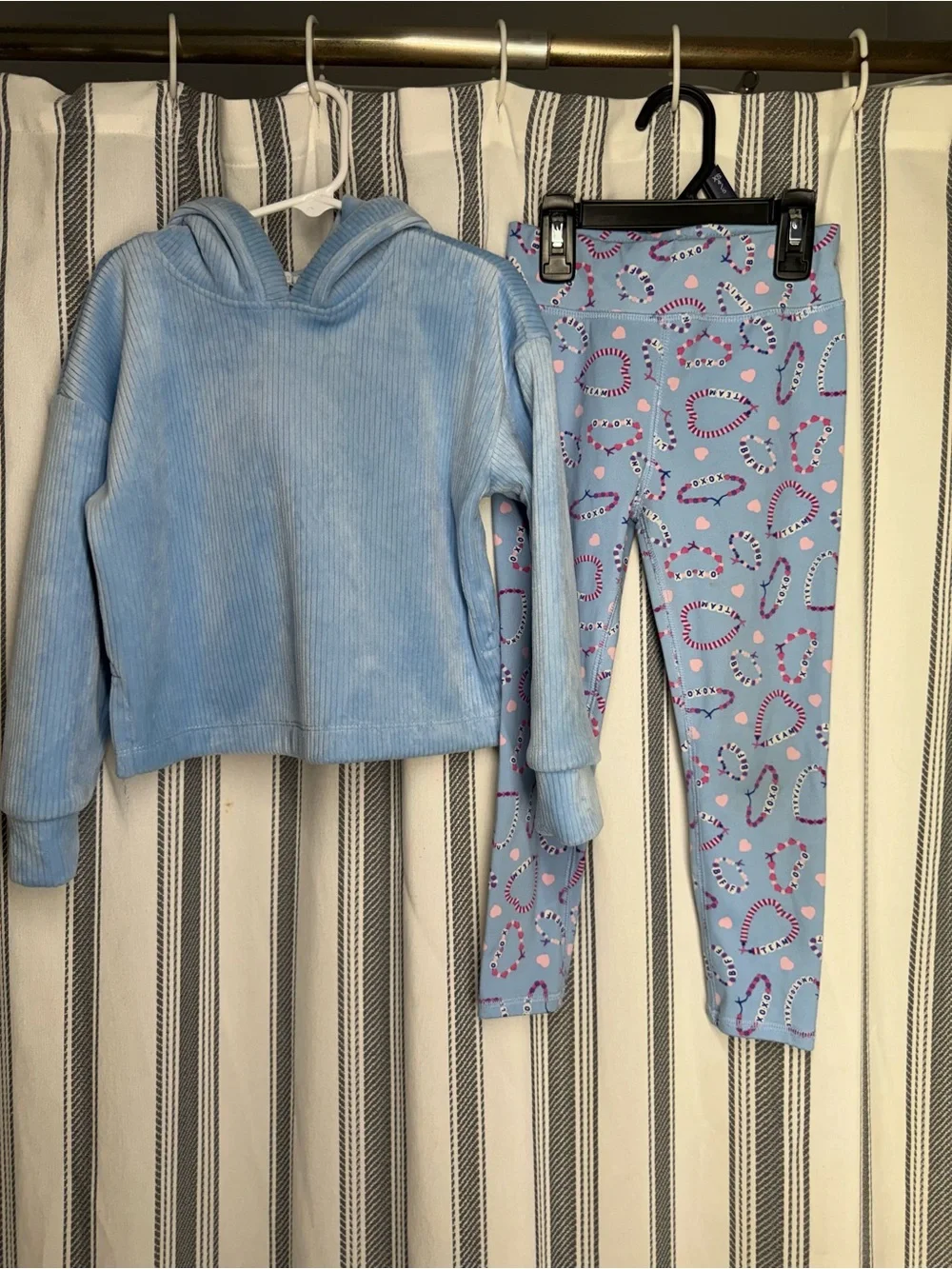 Kids Light Blue Candy Cane Print Leggings